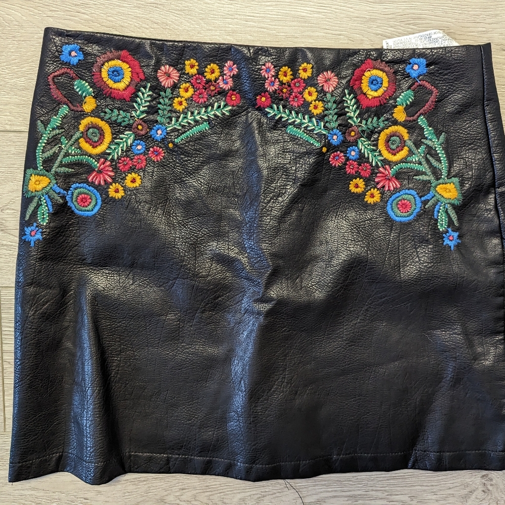 Floral pleather skirt
